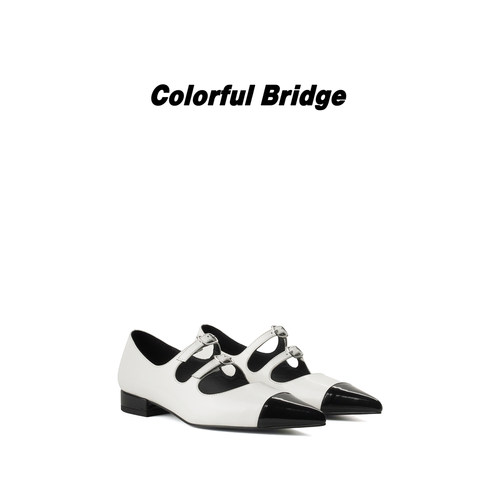 Colorful Bridge【双弦】黑白撞色玛丽珍鞋 一字带浅口平底单鞋