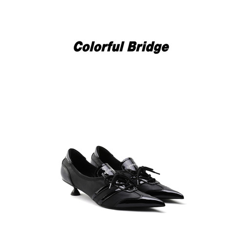Colorful Bridge【暗星】设计师款尖头德训 系带拼色女士高跟鞋