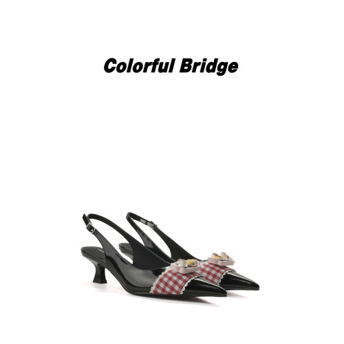 Colorful Bridge【午宴】设计师款小清新法式后空绑带猫跟凉鞋