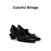 Colorful 一字带女士高跟鞋 Bridge 黑武士机能方头玛丽珍鞋