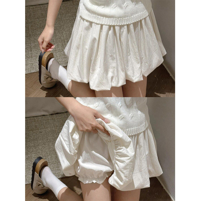 白色花苞短裙女夏季高腰a