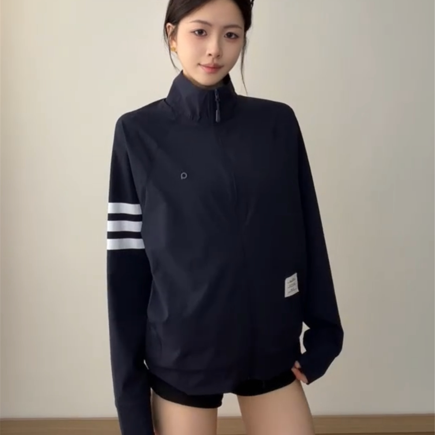 夏季运动轻薄防晒衣女款宽松立领小个子韩系百搭三条杠防晒服外套