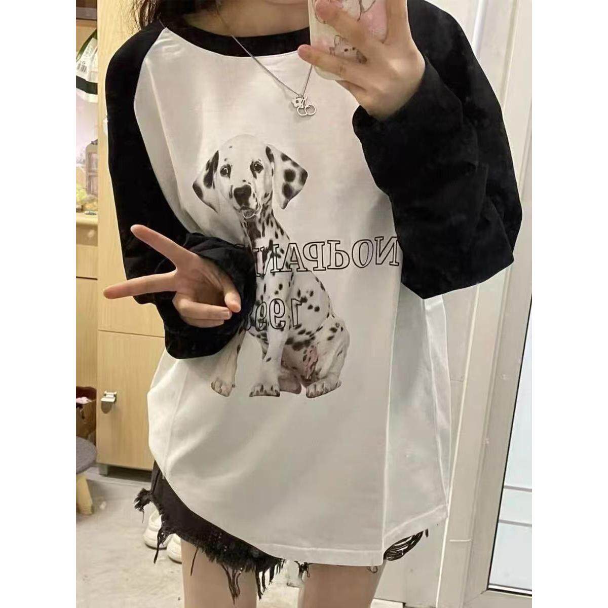 捡漏专柜撤回尾单大牌正品上衣印花秋季拼色长袖T恤女