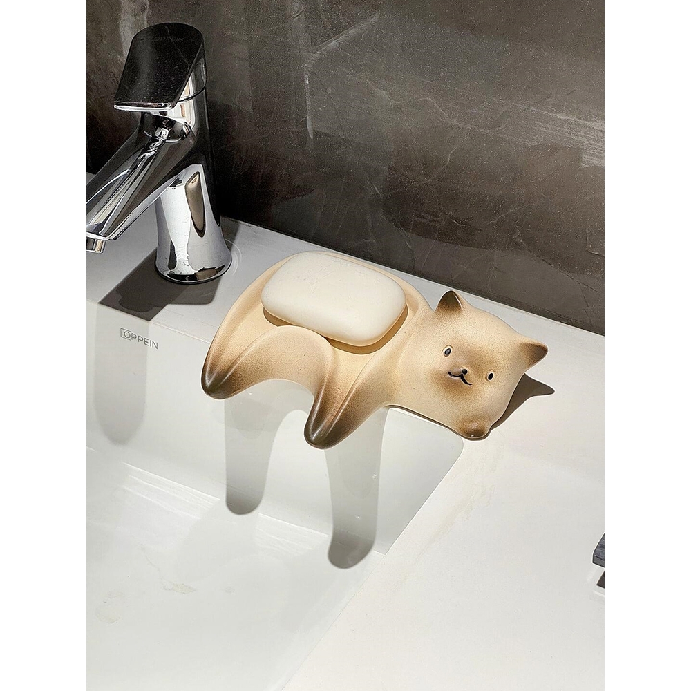 猫咪肥皂盒陶瓷香皂盒高级轻奢不积水沥水盒卫生间洗手台置物架