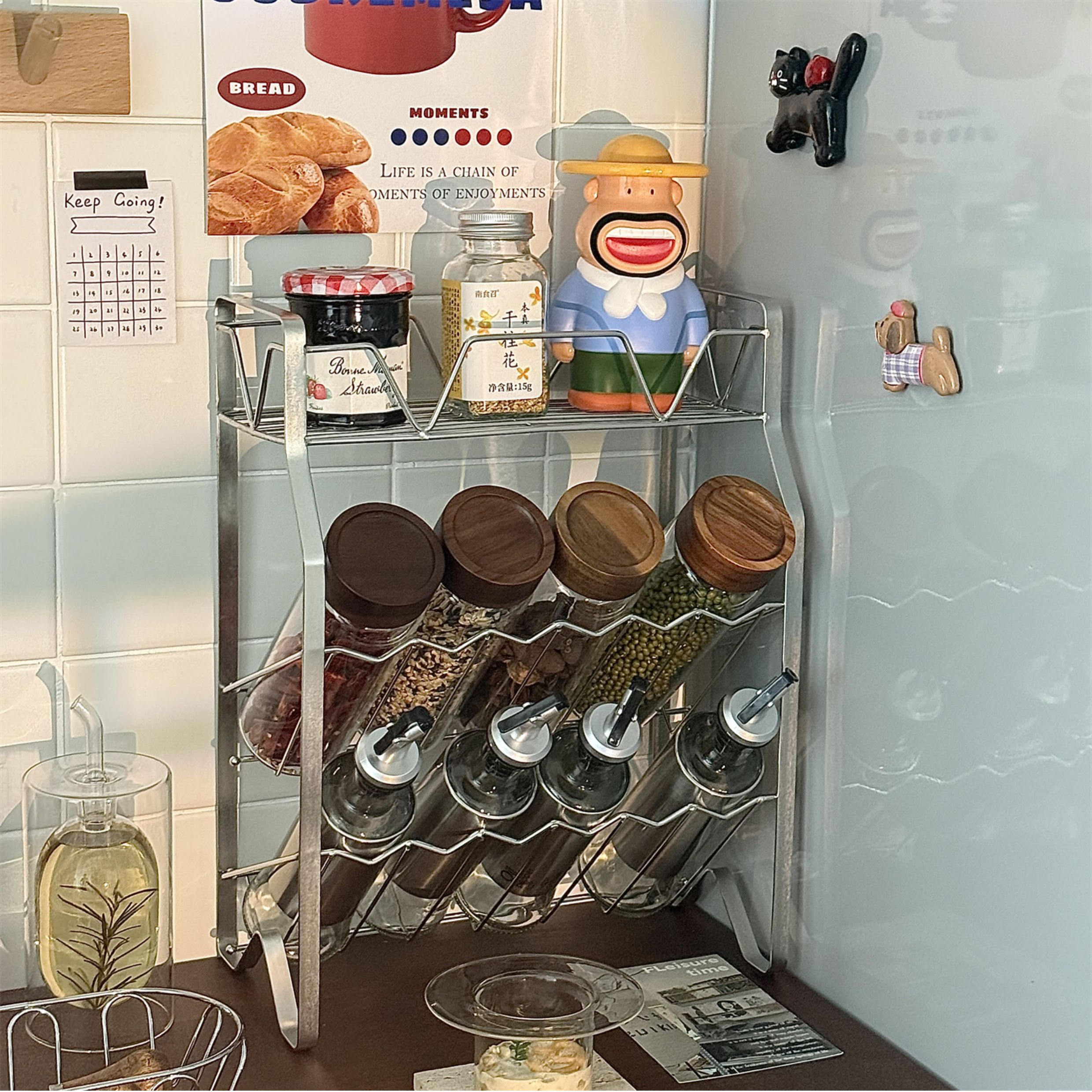 不锈钢厨房调料置物架免安装台面多功能油盐酱醋瓶罐调料收纳架子