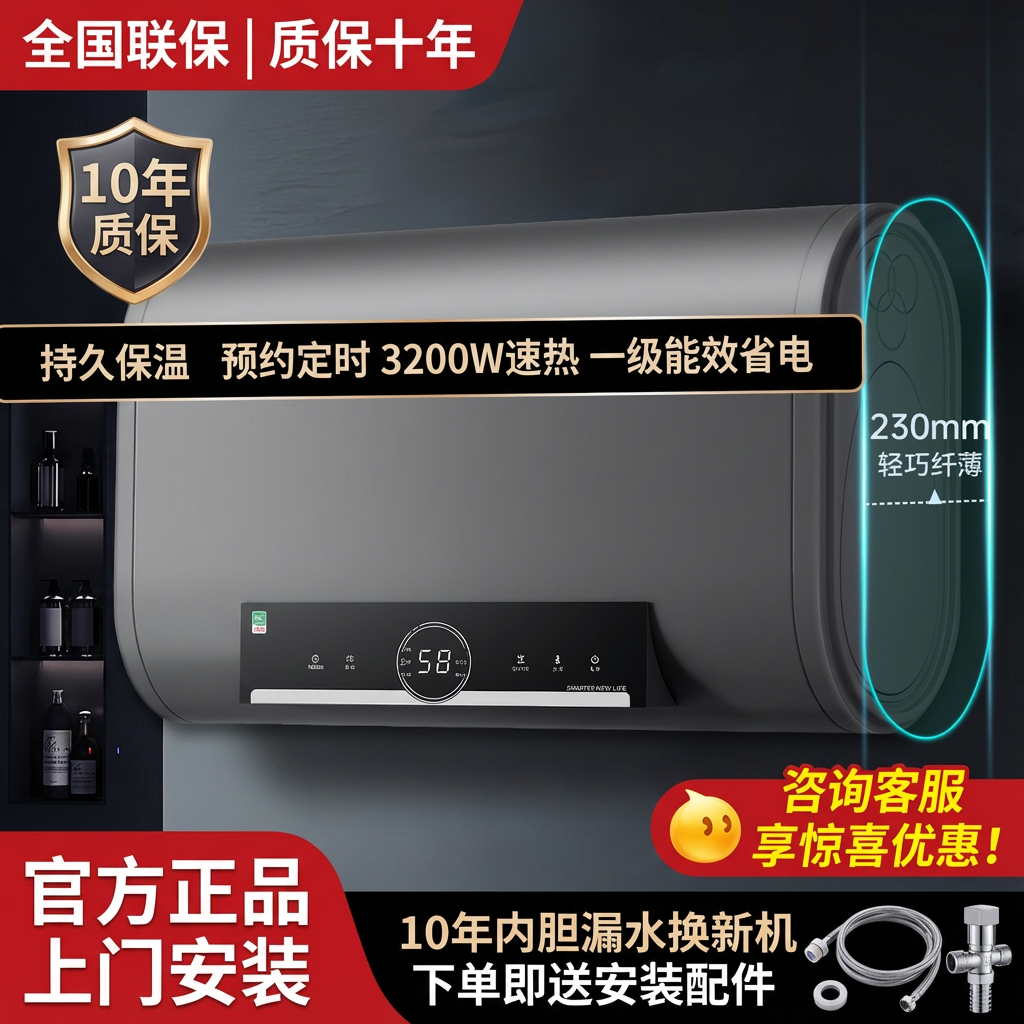 上门安装好太太电热水器电家用洗澡储水式扁桶双胆速热一级能效
