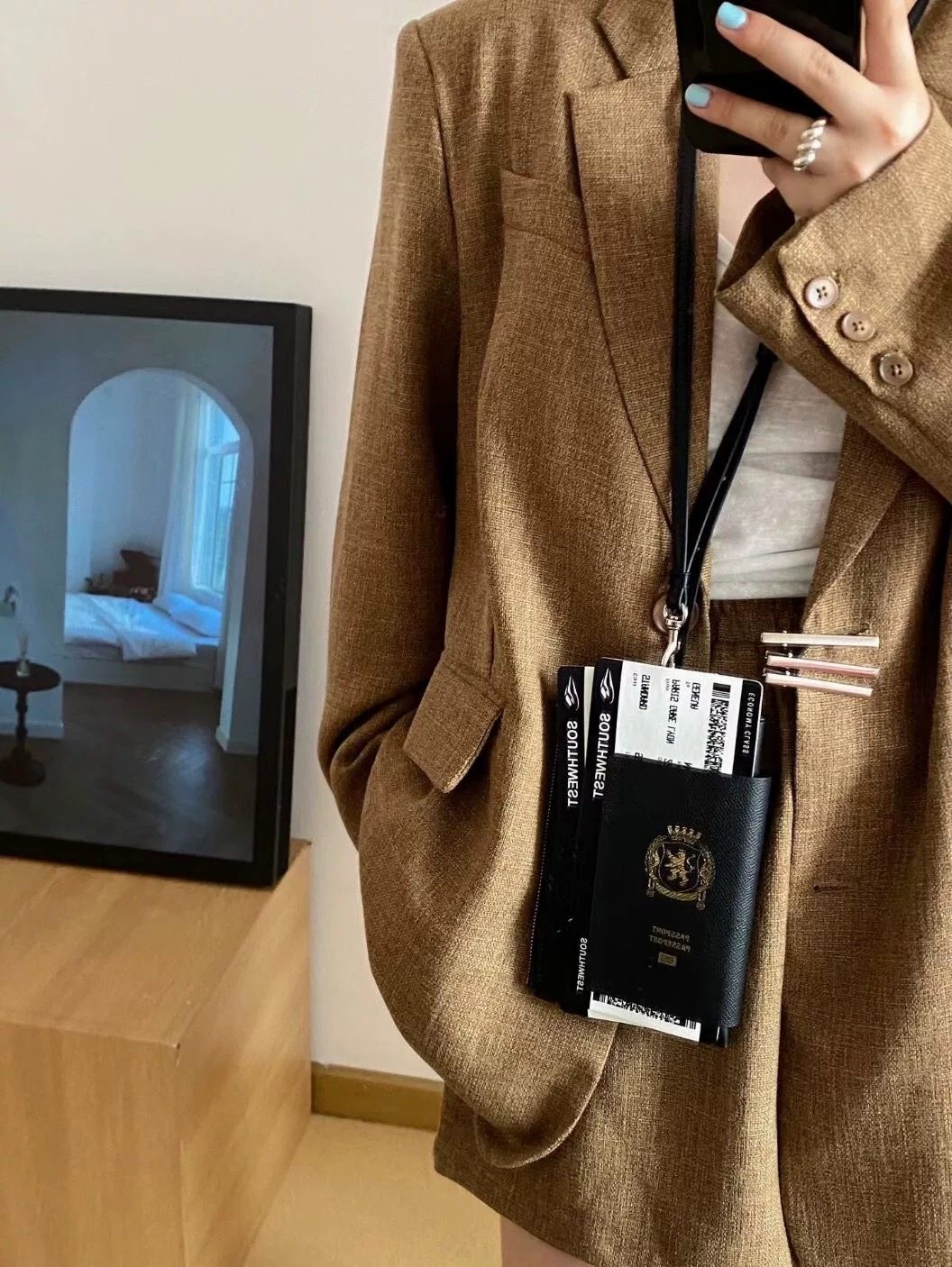 thumbnail for 2026 Early Spring New Niche Design Airline Ticket Passport Holder with a High-End Feel, Stylish Neck-Hanging Document Holder, Card Holder, and Coin Purse