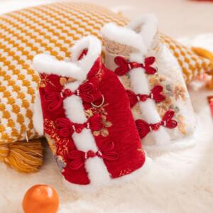 猫咪衣服秋冬季过年喜庆富贵花开