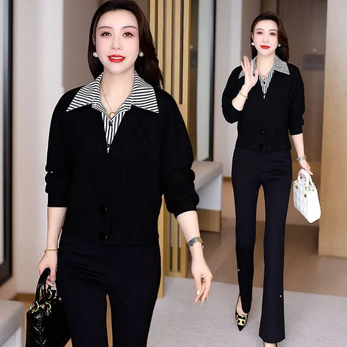春季新款时尚撞色假两件开衫女士短外套