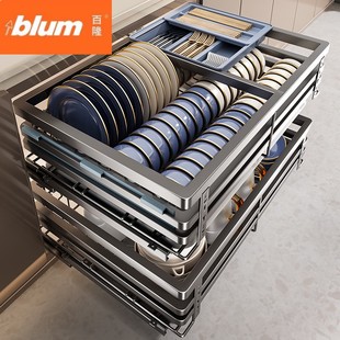 百隆官方旗舰店拉篮厨房橱柜304不锈钢双层抽屉式碗碟收纳内置调