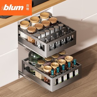 百隆官方旗舰店拉篮厨房橱柜双层不锈钢碗篮抽屉式调味拉篮调料拉