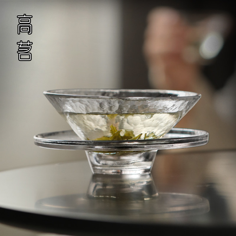 高茗玻璃茶盏主人杯单杯仿古大号斗笠杯绿茶点茶碗功夫茶具泡茶器