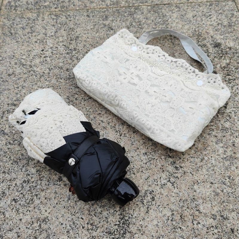 白色古典轻奢蕾丝刺绣折叠太阳伞黑胶防晒防紫外线遮阳晴雨伞洋伞,居家日用,伞,淘宝优惠券,粉丝福利购,淘宝优惠卷