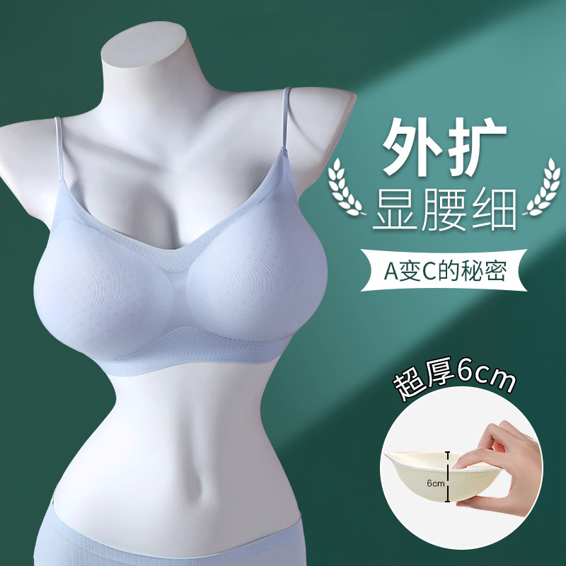 外扩吊带内衣女小胸聚拢显大细肩带文胸罩美背加厚无痕漫画 画胸