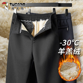 2024新款 中年男士 加绒棉裤 啄木鸟正品 爸爸高端加厚羊羔绒休闲裤 子