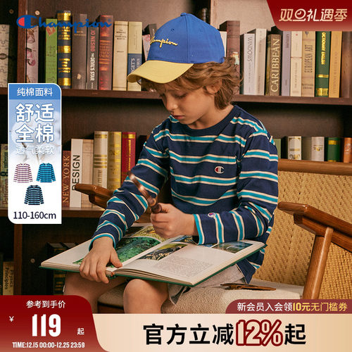 Champion冠军条纹刺绣小C长袖T恤