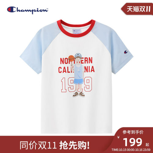Champion冠军童复古印花短袖T恤