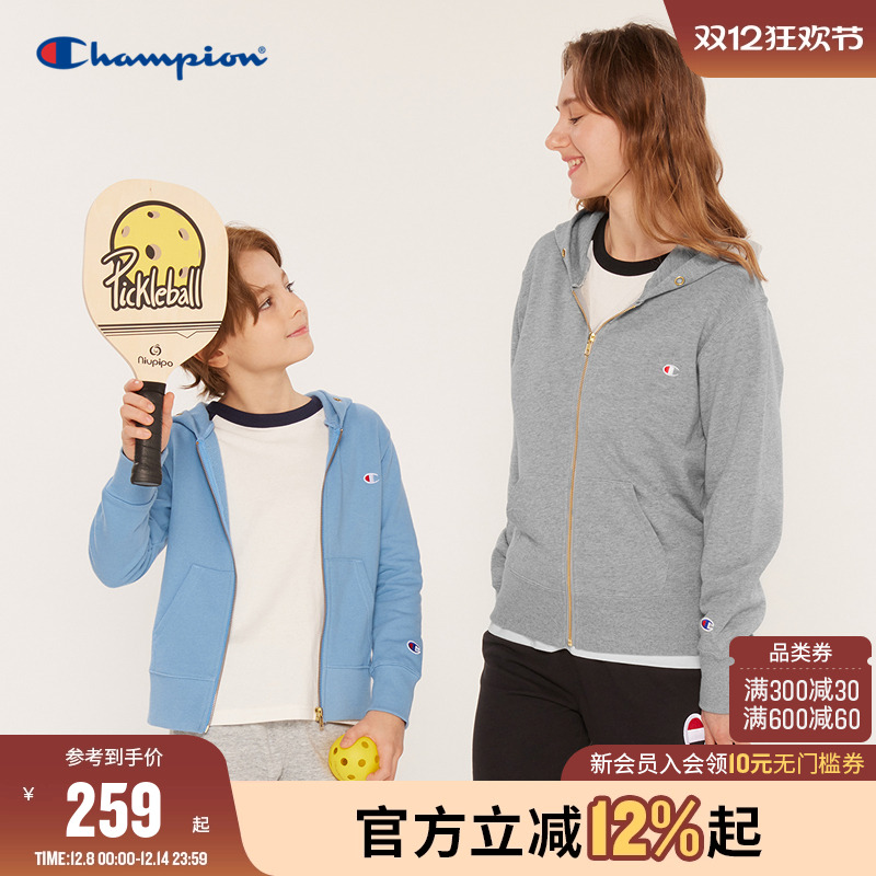Champion冠军儿童装25秋冬新款男女大小童亲子针织连帽卫衣外套潮