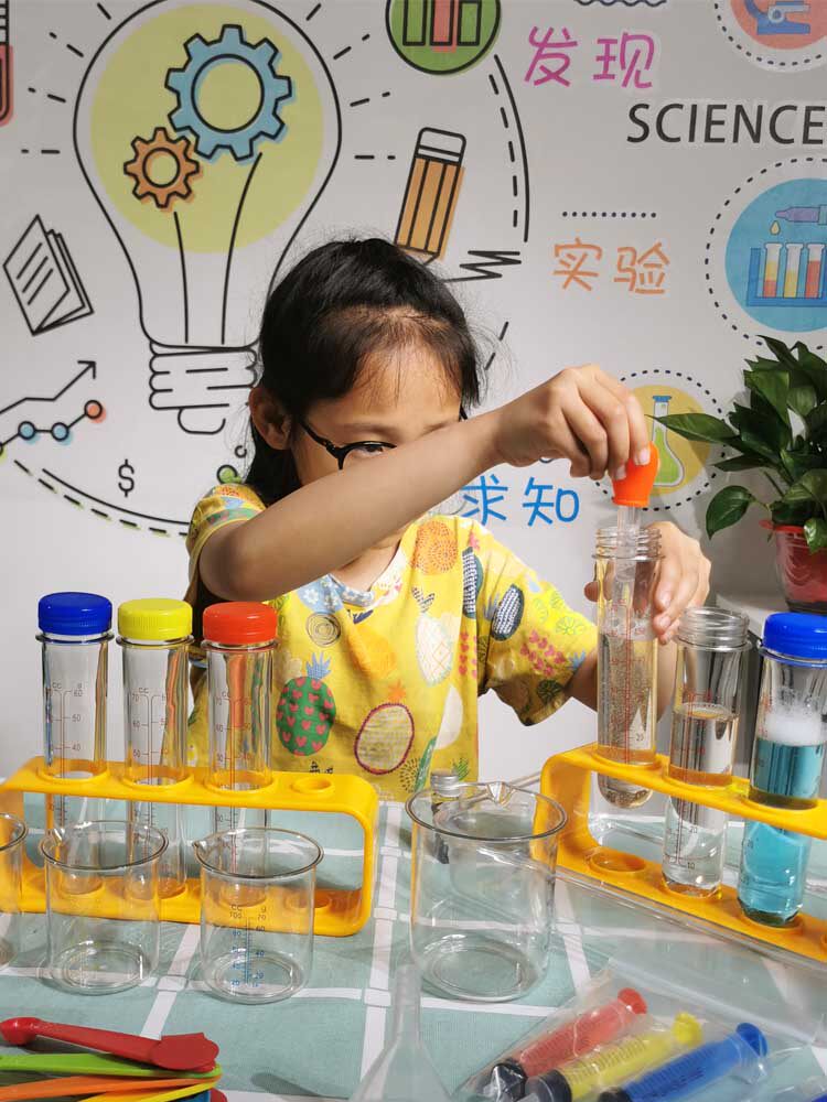 儿童塑料试管架刻度量杯滴管搅拌棒色素幼儿园科学小实验器材套装