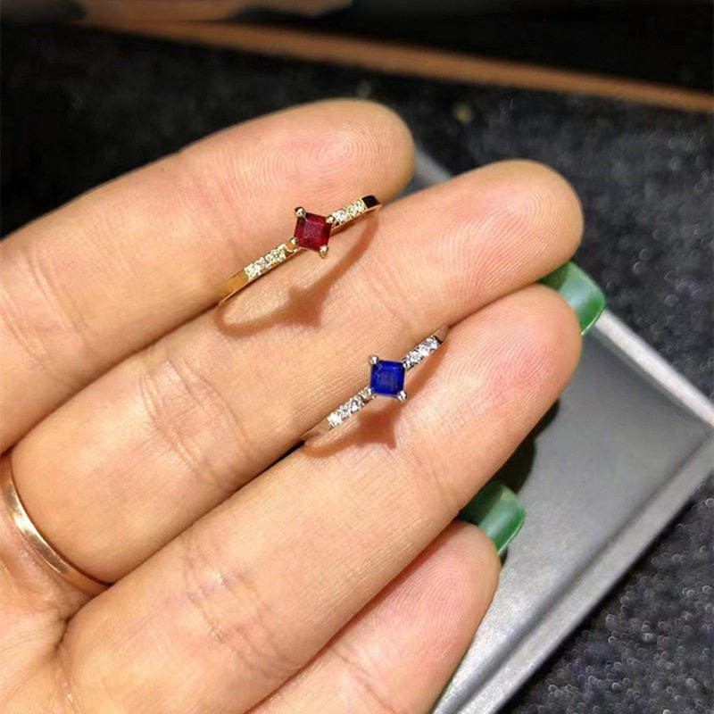 新款S925银鸽血红锆石蓝锆石戒指