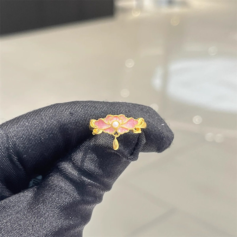 新款S925银粉色芍药殿戒指新中式
