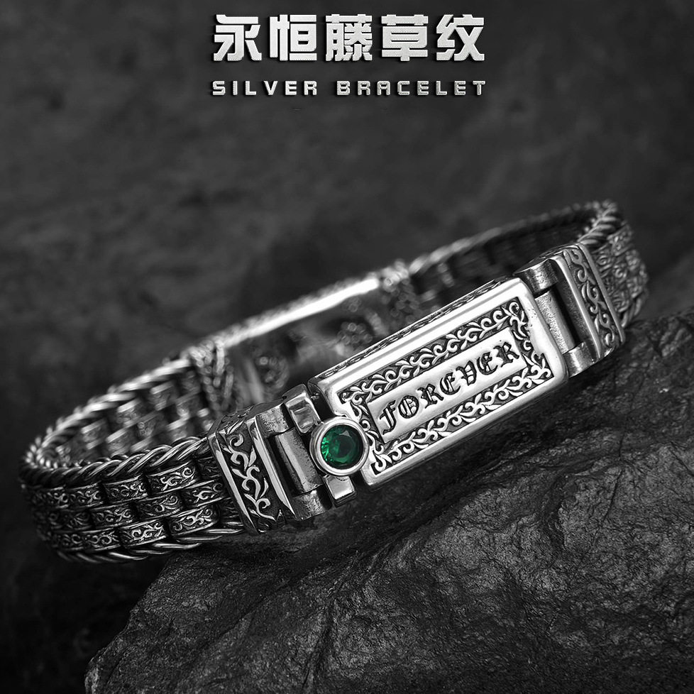 新款S925银复古风六字真言永恒藤