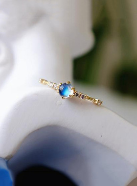 新款蓝色月光轻奢细戒指女优雅小