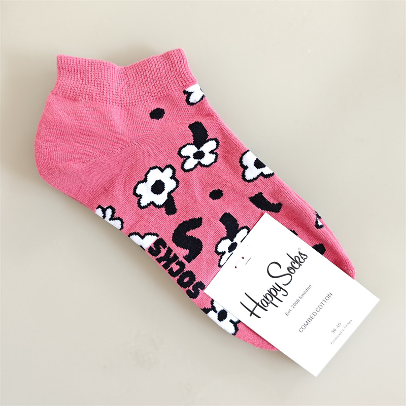 Happy Socks Socks新款短袜女士纯棉袜时尚可爱卡通彩色船袜子