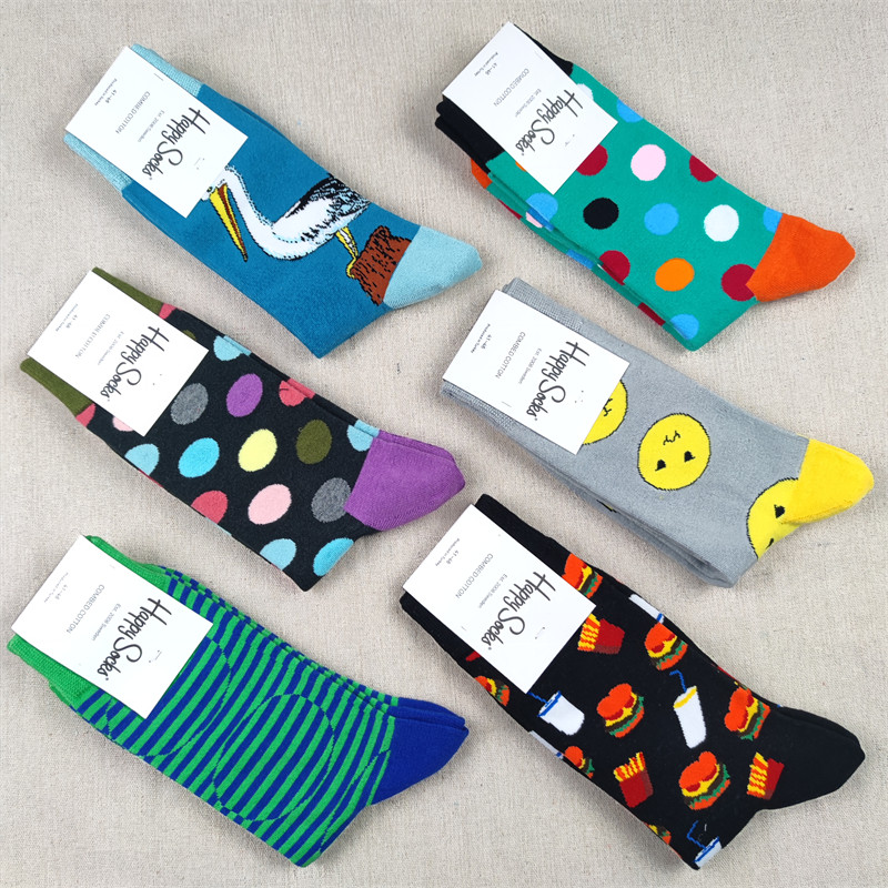 happysocks袜男时尚潮流配搭四季纯棉中长筒袜个性ins潮袜子男士