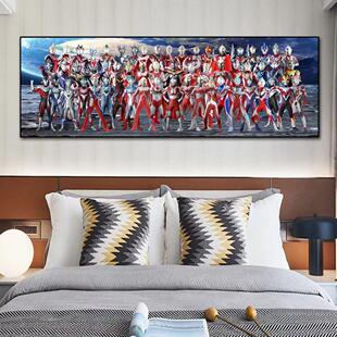 奥特曼儿童房装饰画动漫卡通男孩房间挂画超人迪加卧室床头壁画