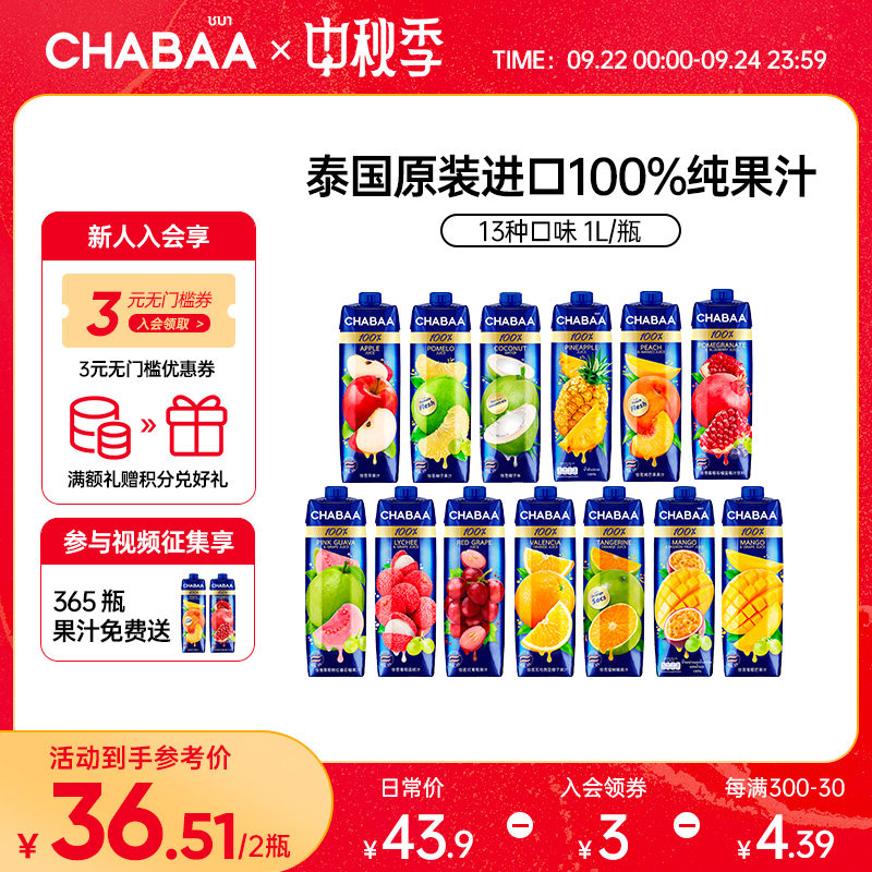 CHABAA恰芭泰国进口100%果汁饮料橙子汁芭乐汁芒桃椰汁水1L*2瓶使用感如何?