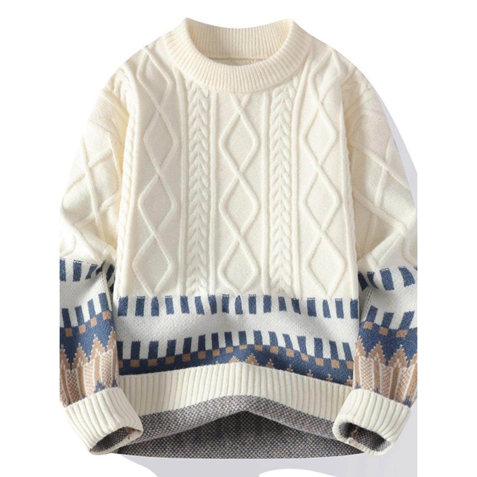 恒源祥圆领毛衣男士秋冬季新款加厚宽松保暖内搭青少年潮流针织衫