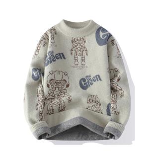 恒源祥羊毛衫男初中学生冬季卡通青少年不起球中领内搭半高领毛衣