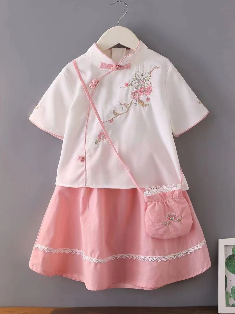古风汉服女童中国风公主裙长袖2023新款棉麻套装裙小女孩儿童古装