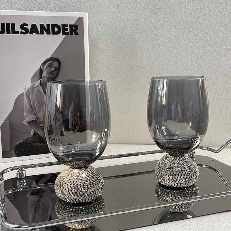 仪式感轻奢高级感镶89898石红酒杯大水酒晶玻璃肚醒器葡萄钻高脚