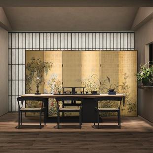 实木屏风折叠移动隔断客厅卧室遮挡办公室酒店折屏春秋花草 新中式