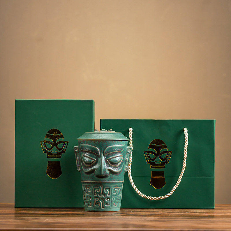 三星堆面具杯子陶瓷公室泡茶杯带盖大容量个人水杯文化创意礼品,餐饮具,马克杯,淘宝优惠券,粉丝福利购,淘宝优惠卷
