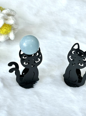 水晶球工艺品底座球托摆件蛋雕金属小猫复古做旧支架创意复古风