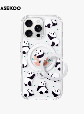 CASEKOO X 熊猫阿布布手机壳Qpro适用苹果16ProMax磁吸防摔iPhone15Pro新款可爱萌Magsafe高级porip+透明小众
