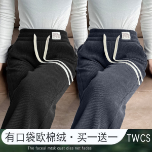 欧棉绒窄版阔腿裤女春秋2024新款小个子垂感春季休闲直筒裤子洋气