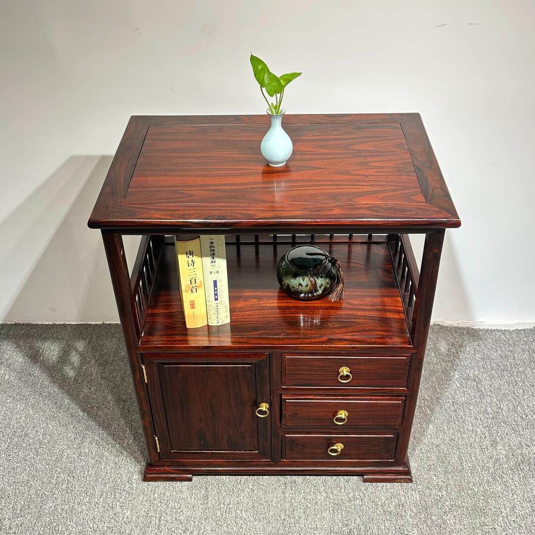 红木置物架印尼黑酸枝阔叶黄檀一门三抽两层储物架储物柜茶水柜子