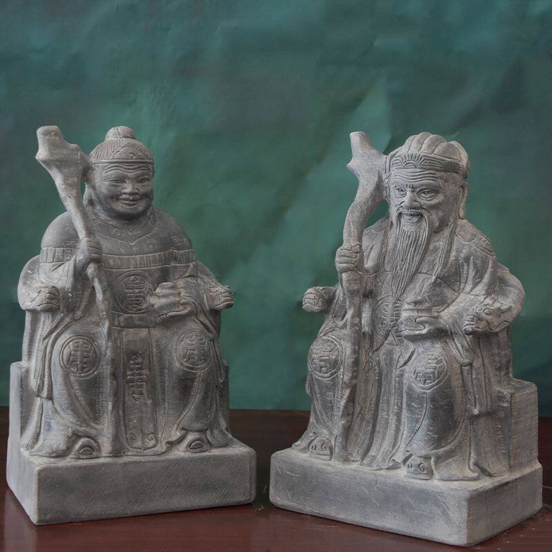 石雕土地公土地婆神像摆件镇宅雕塑福德正神石头青石土地爷土地奶