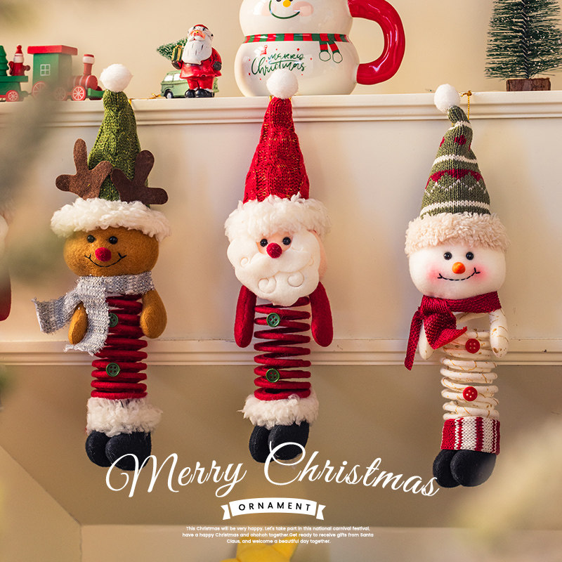 圣诞节装饰品圣诞老人雪人鹿弹簧公仔圣诞树场景布置挂件道具挂饰