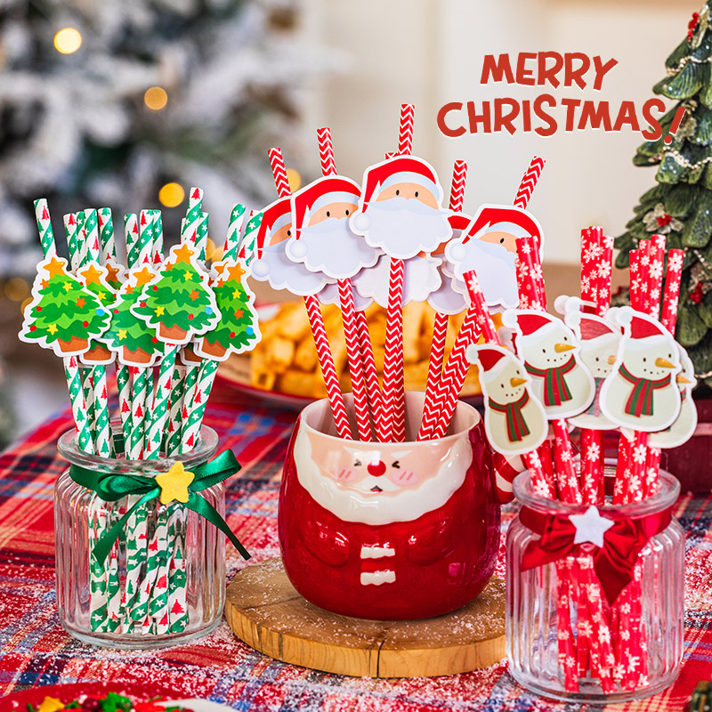 圣诞节装饰品圣诞树老人纸吸管餐厅场景布置桌面装扮氛围道具摆件