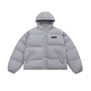 REC原创美式刺绣连帽棉服千鸟格保暖棉衣秋冬加厚情侣面包服