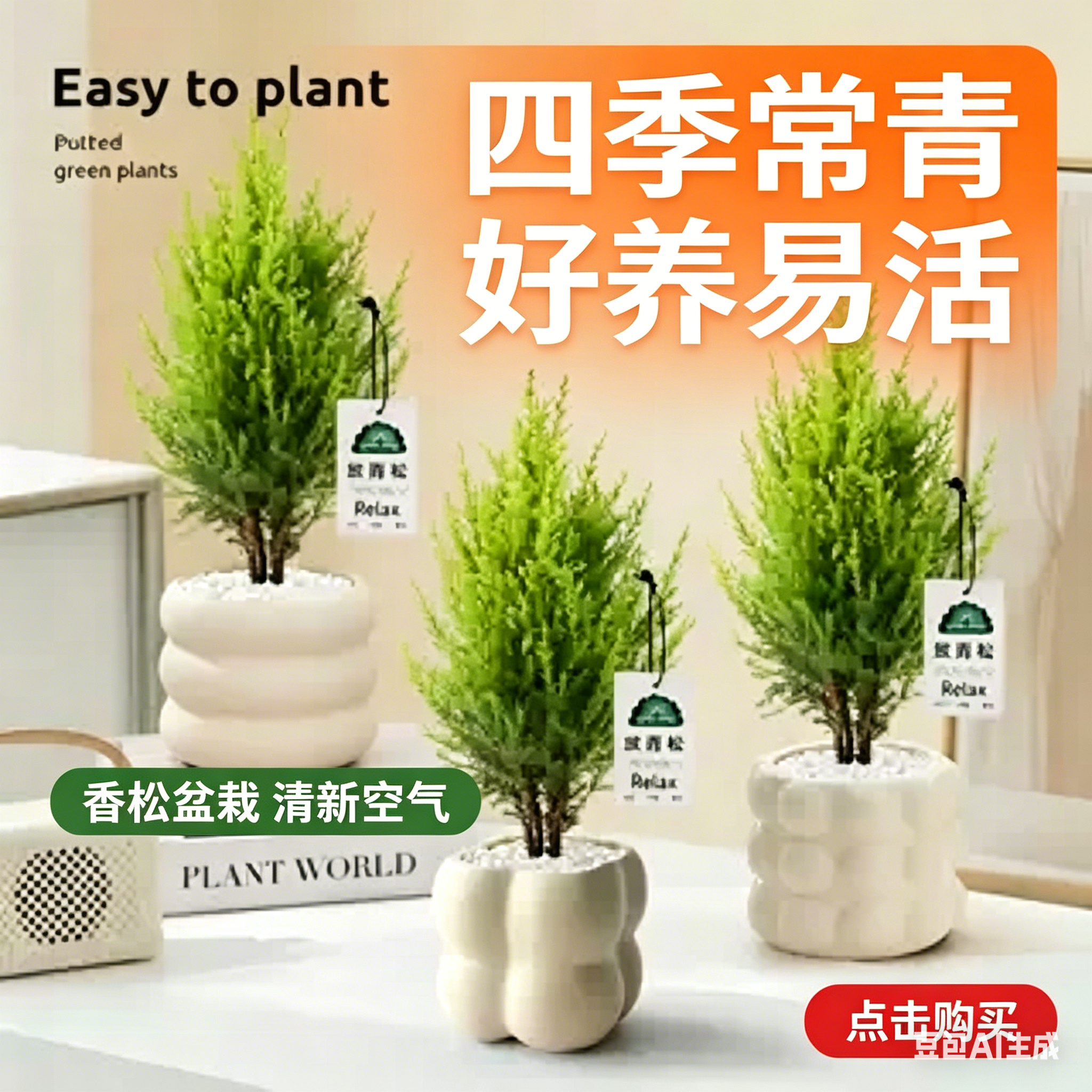 小香松绿植桌面防辐射盆栽净化空气植物四季常青花卉圣诞树北欧风