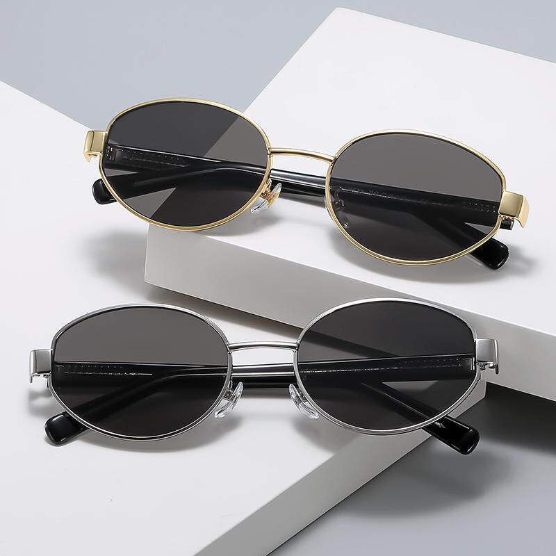 金属老钱风墨镜女高级感欧美复古椭圆框太阳镜男个性街拍尼龙眼镜