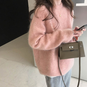 粉色毛衣女秋冬加厚2023新款宽松慵懒风内搭打底针织衫时尚上衣女