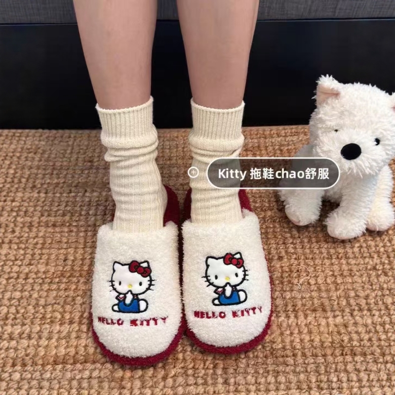 可爱卡通kt猫包头棉拖鞋
