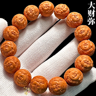 正圆财弥大猴头手串男士盘玩高端文玩核桃雕刻财神弥勒佛橄榄核雕